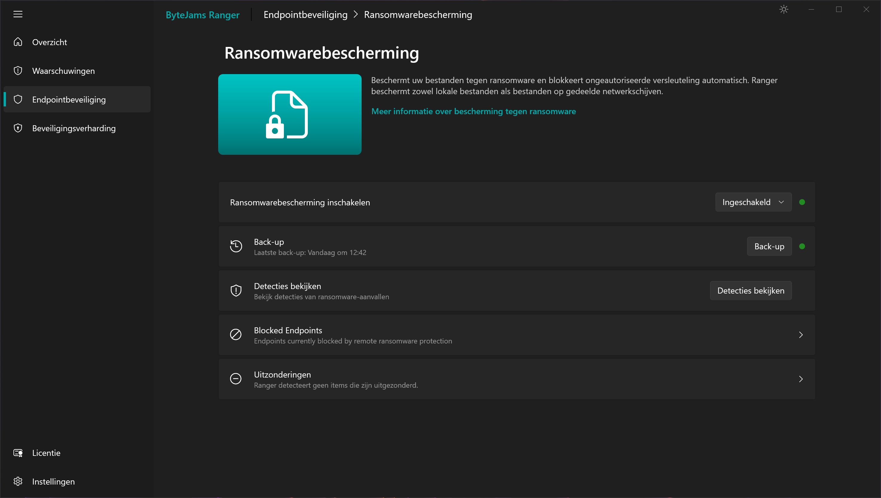 Ranger ransomware protection in dark mode